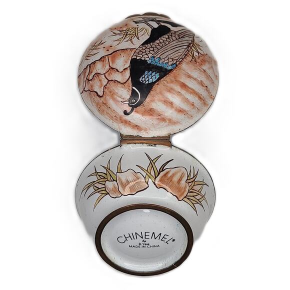 Chinemel Bill Yee Handpainted Porcelain Enamel on Copper Trinket Box Quail - Picture 4 of 8